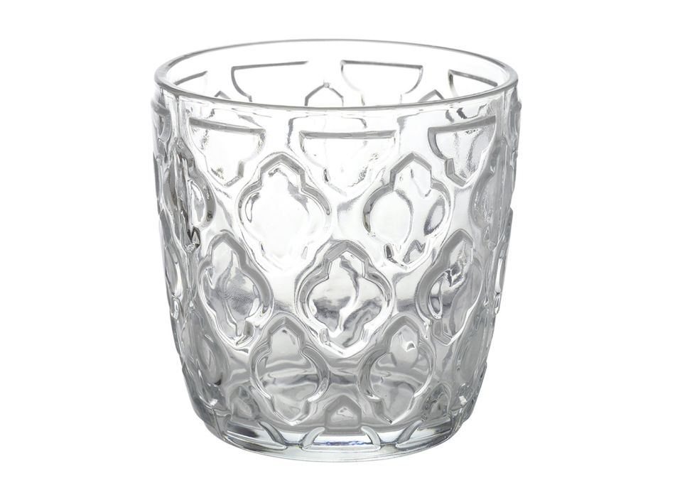Sæt med 12 vandglas 325 ml med forskellige glasdekorationer - tips Viadurini
