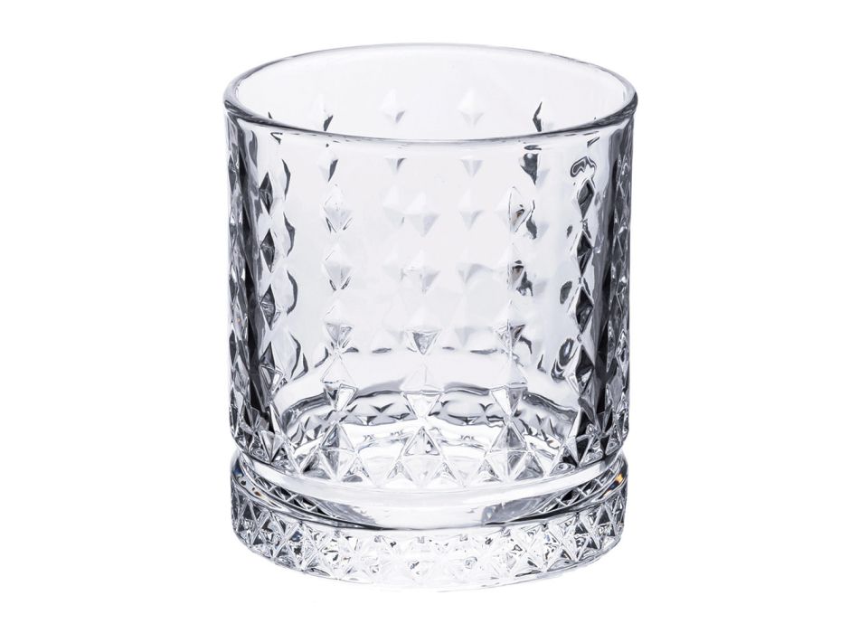 Sæt med 12 vandglas 400 ml i glas med diamantdekorationer - Wisky Viadurini