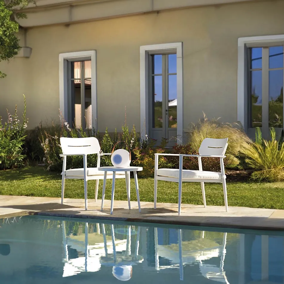 Sæt med 2 lænestole med aluminiumsbord i forskellige overflader - Souvenir Viadurini