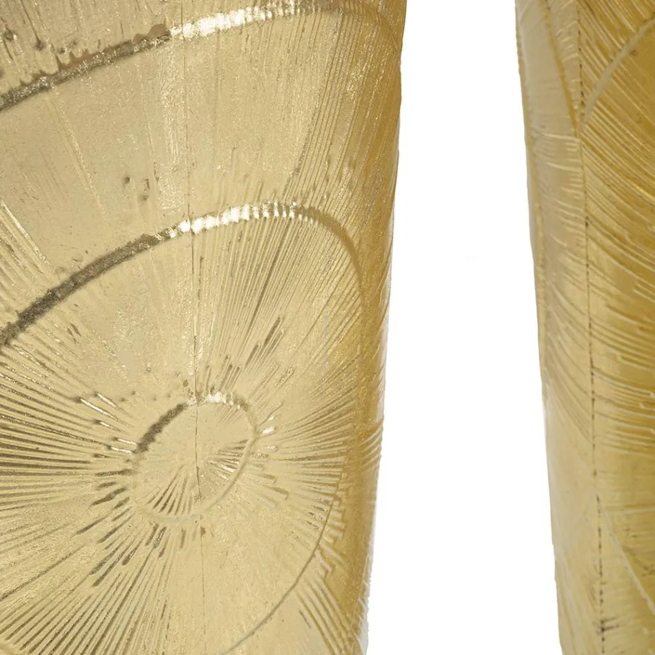 Sæt med 3 gyldne jernvaser med cirkulære dekorationer i relief - Walter Viadurini