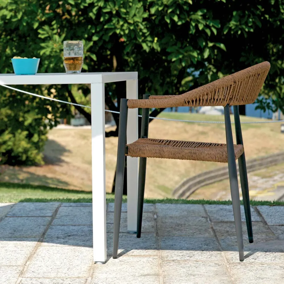 Sæt med 4 lænestole i aluminium og twist-flet - Tavira Viadurini