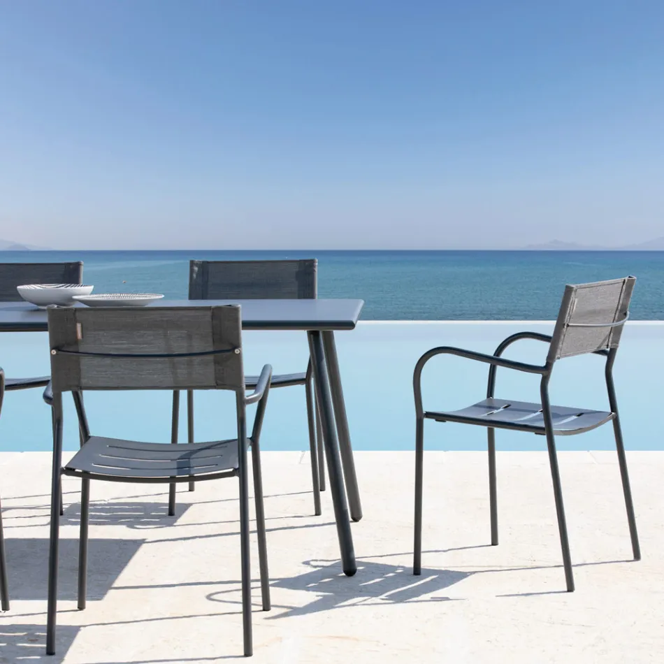 Sæt med 4 havestole i galvaniseret metal og batyline - Prestigio Viadurini