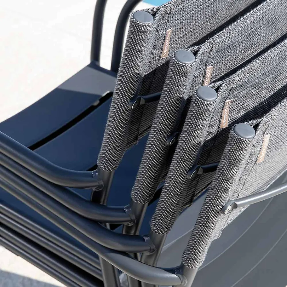 Sæt med 4 havestole i galvaniseret metal og batyline - Prestigio Viadurini