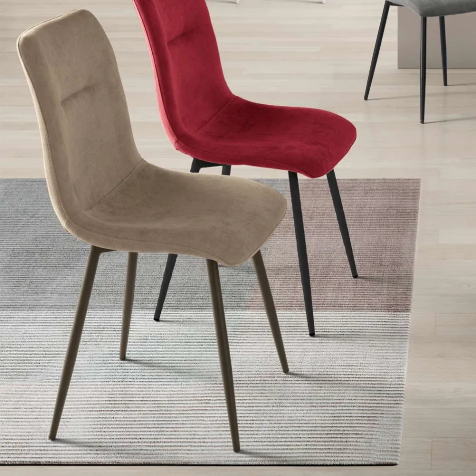 Sæt med 4 polstrede stofstole til stuen med metalbase - Projekt Viadurini