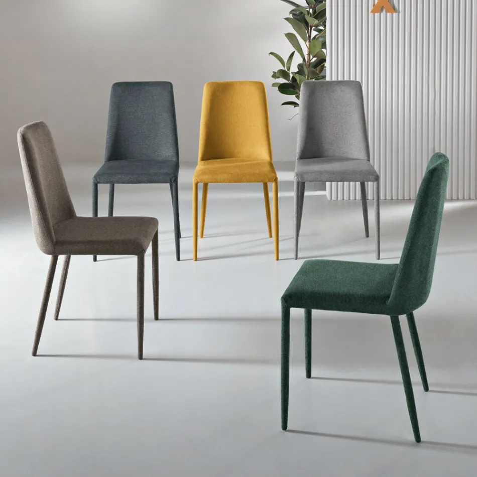 Sæt med 4 polstrede stole i farverigt stof og polstret stel - Luciana Viadurini