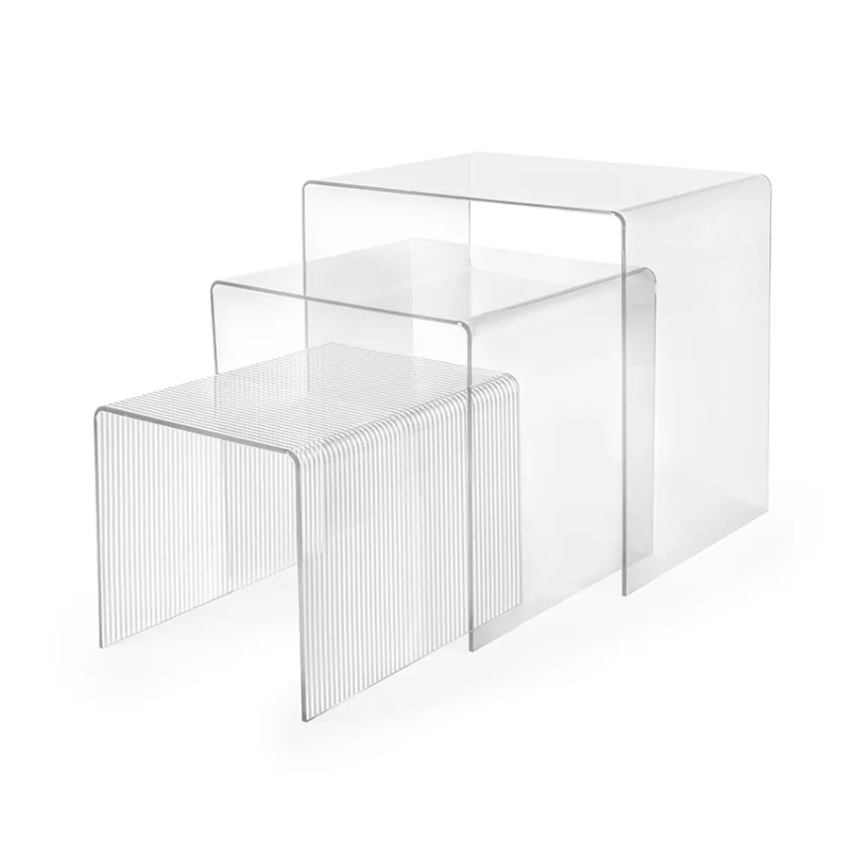 Sæt med tre indskudsborde i plexiglas, fremstillet i Italien - Leandro Viadurini