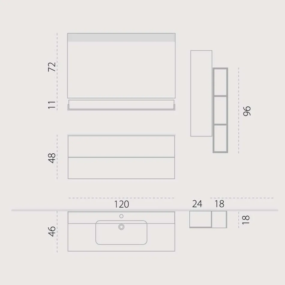 Sæt træ og Fenix ​​moderne badeværelse møbler suspension foretaget i Italien Bari Viadurini