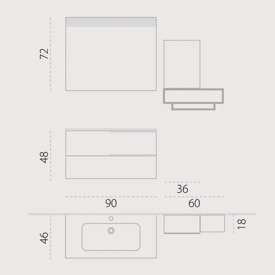 Træ møbler design vedhæng badeværelse sæt lavet i Italien Cesena Viadurini