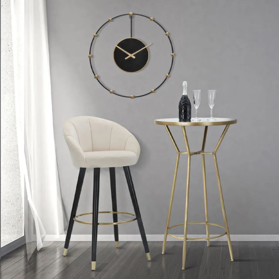 Høj barstol i træ og metal med sæde i polyester - Enzo Viadurini