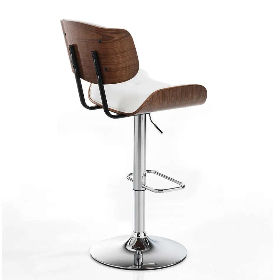 Høj køkkentaburet i syntetisk læder og krydsfiner - Nebbia Viadurini