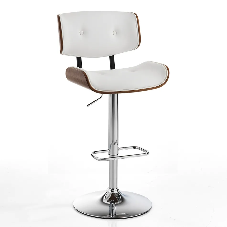 Høj køkkentaburet i syntetisk læder og krydsfiner - Nebbia Viadurini