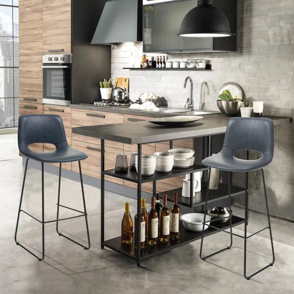 Høj køkkentaburet i syntetisk læder og sort metal 2 stk - Yuri Viadurini