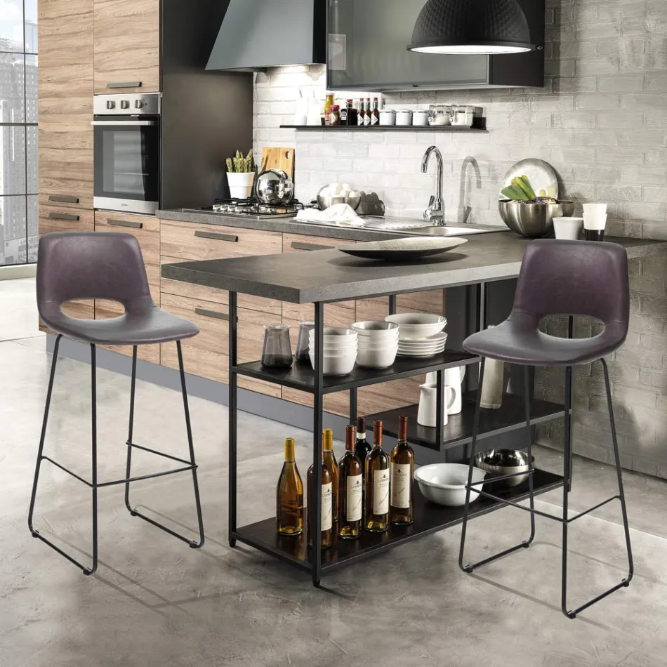 Høj køkkentaburet i syntetisk læder og sort metal 2 stk - Yuri Viadurini