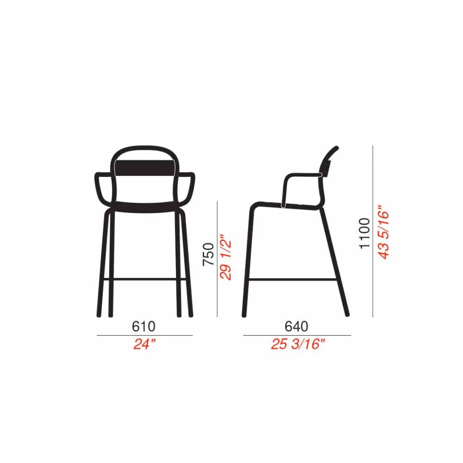 Høj udendørs afføring i aluminium med armlæn fremstillet i Italien - Selima Viadurini
