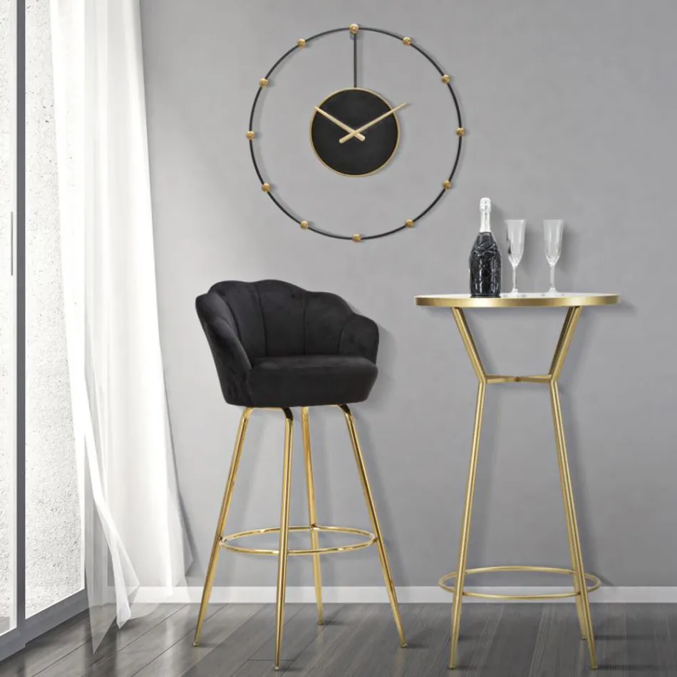 Høj skammel i gyldent jern med sæde dækket af fløjl - Annina Viadurini