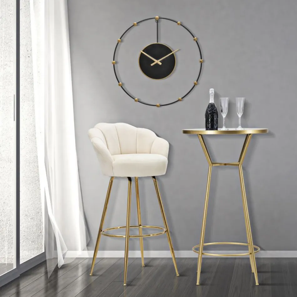 Høj skammel i gyldent jern med sæde dækket af fløjl - Annina Viadurini