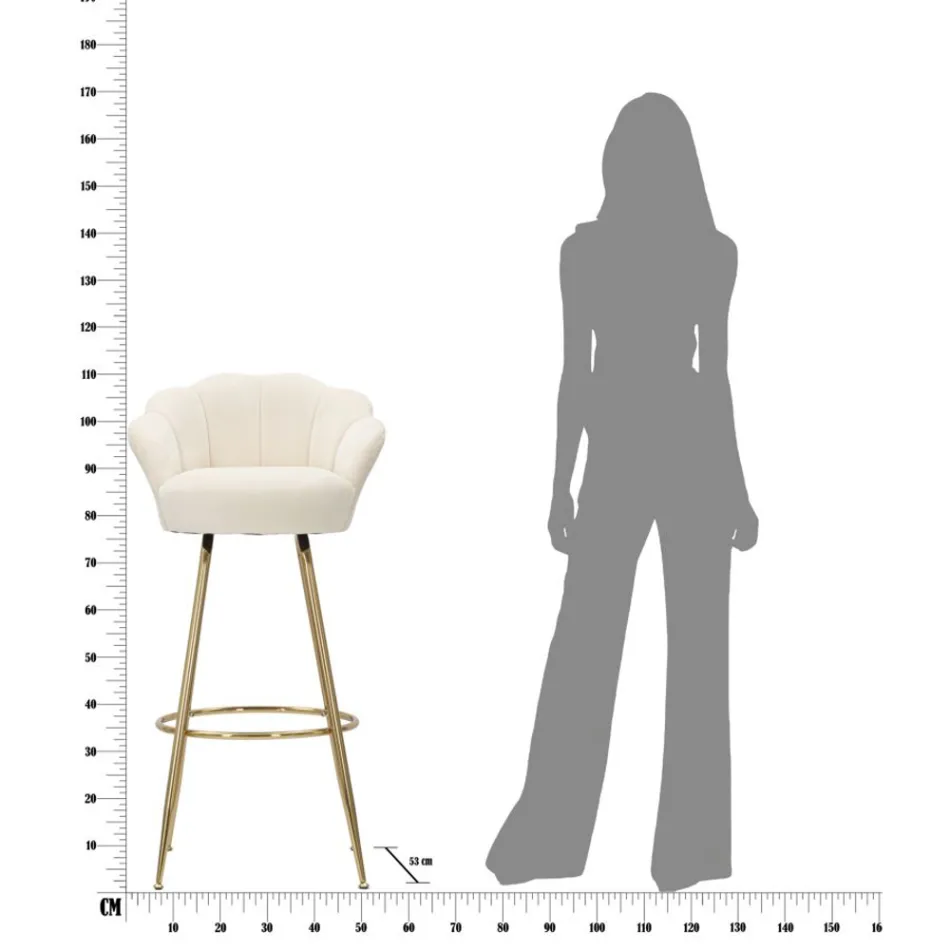 Høj skammel i gyldent jern med sæde dækket af fløjl - Annina Viadurini