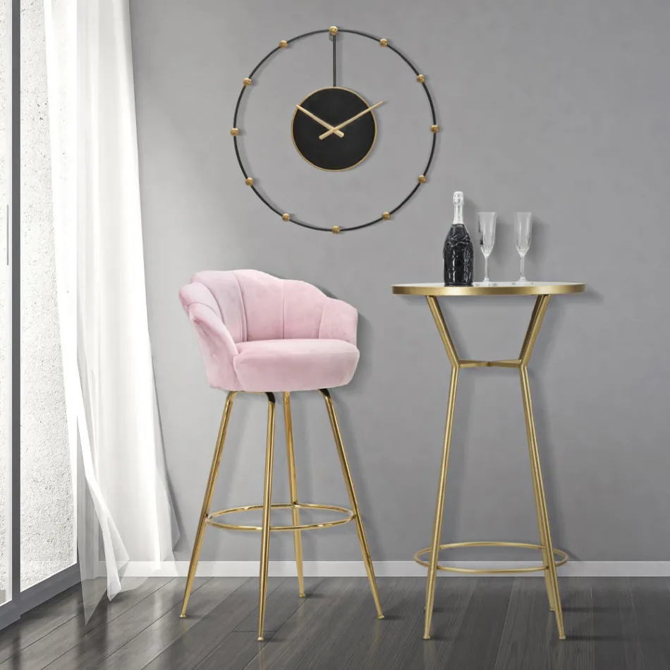 Høj skammel i gyldent jern med sæde dækket af fløjl - Annina Viadurini