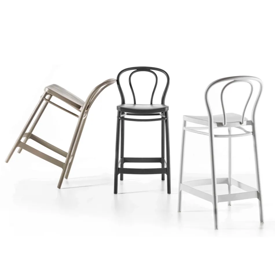 Høj polypropylen skammel med fodstøtte, 4 stykker - Gaya Viadurini