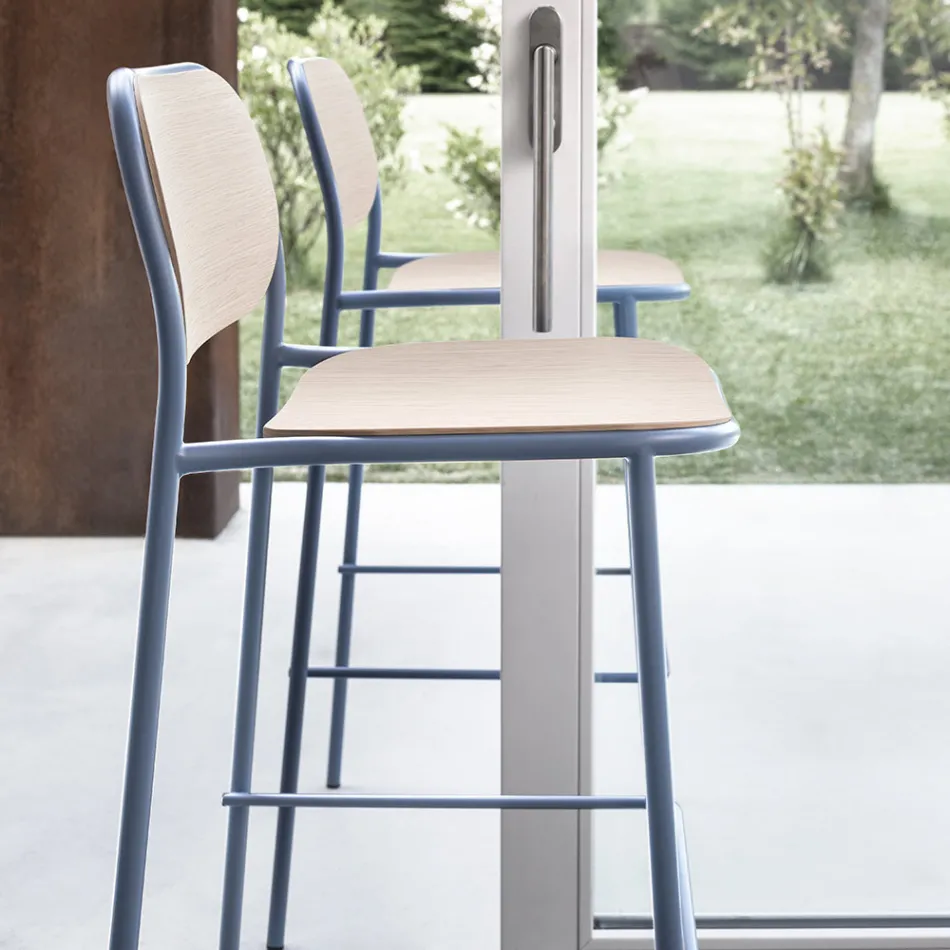 Køkkentaburet i egetræ og metal Fremstillet i Italien 2 stk - Saffia Viadurini