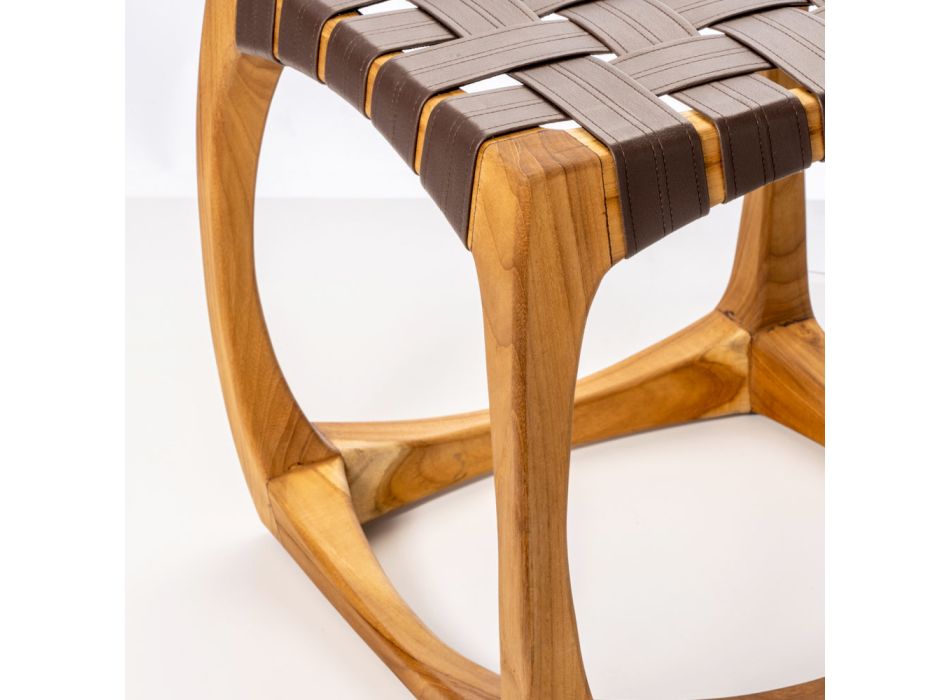 Designer badestol lavet af teaktræ med vævet sæde - Yucca Viadurini