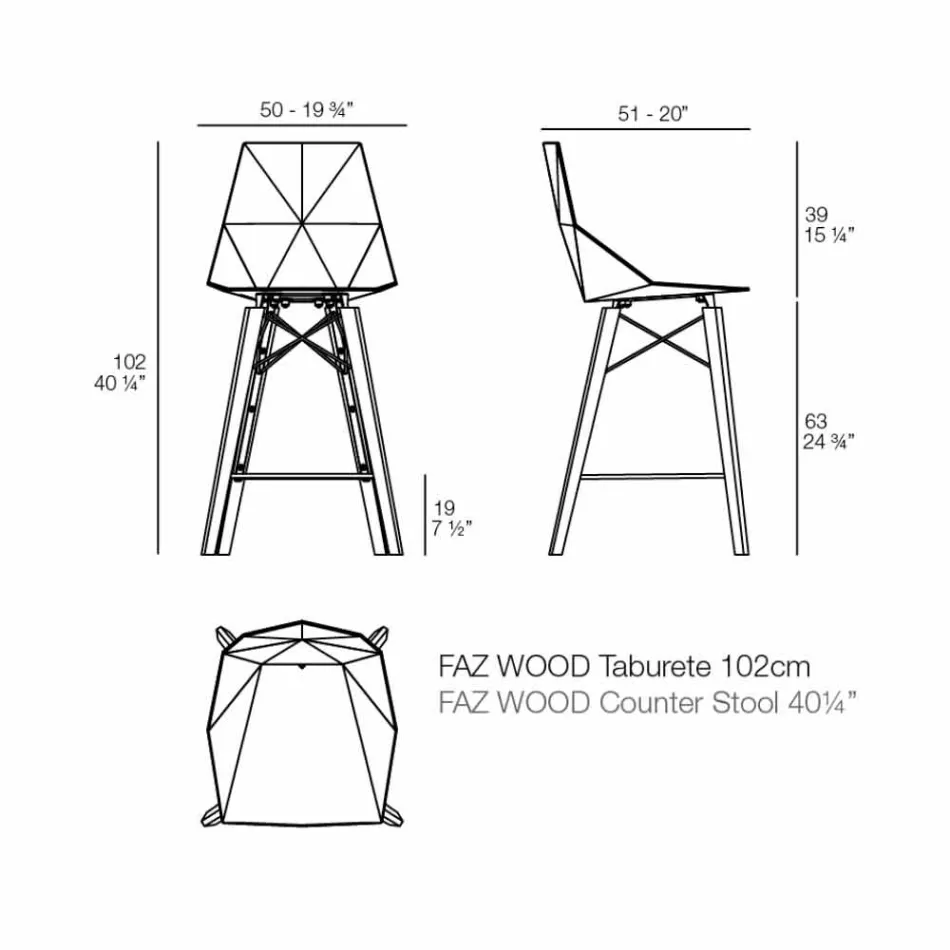 Design køkkenstol i træ og plastik forskellige farver - Faz Wood af Vondom Viadurini