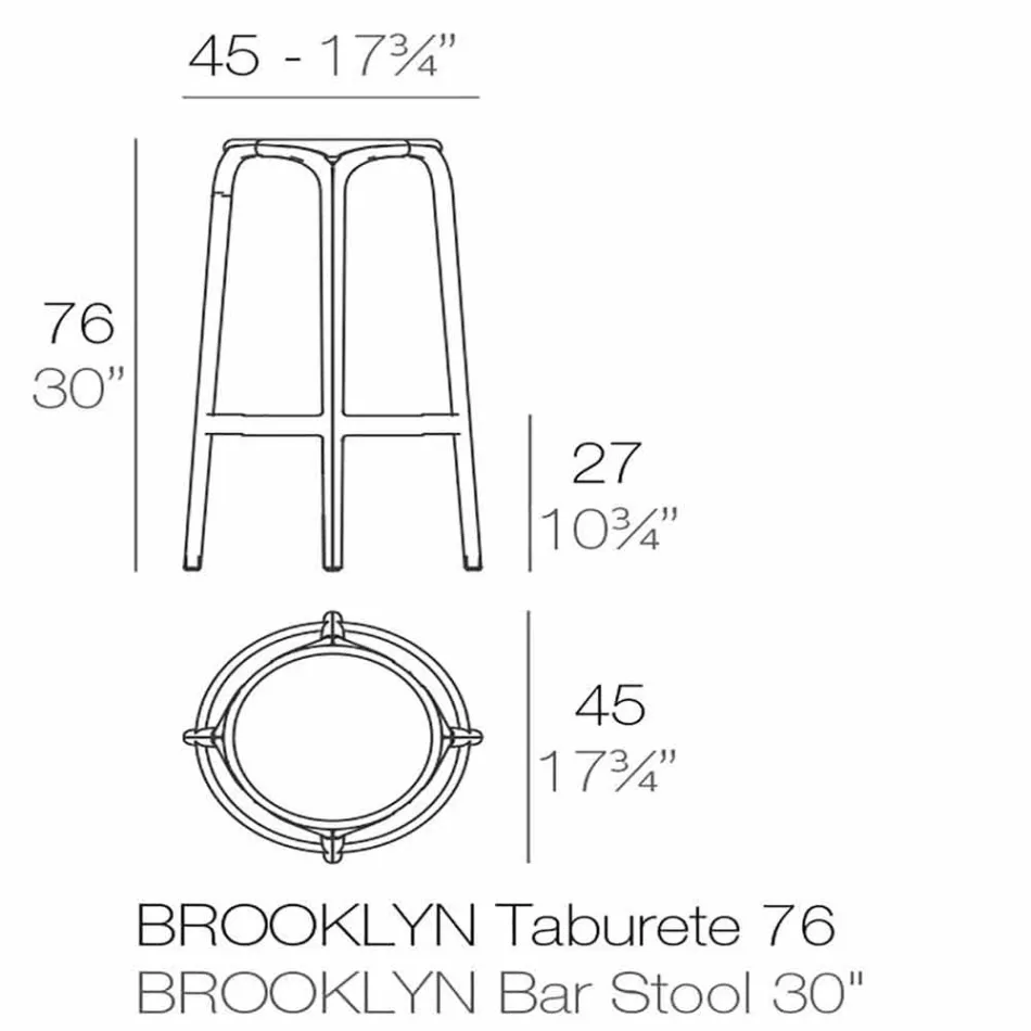 Brooklyn by Vondom udendørs afføring i polypropylen, H 76 cm Viadurini