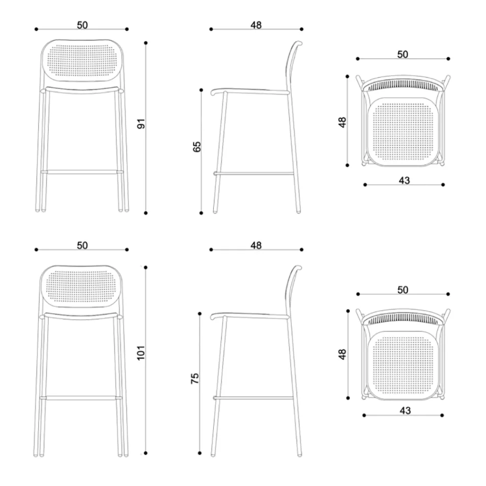 Udendørs stabelbar metaltaburet lavet i Italien 2 stykker - Synergi Viadurini