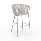 Haveskammel i rustfrit stål og ryglæn i reb - Luxura Viadurini