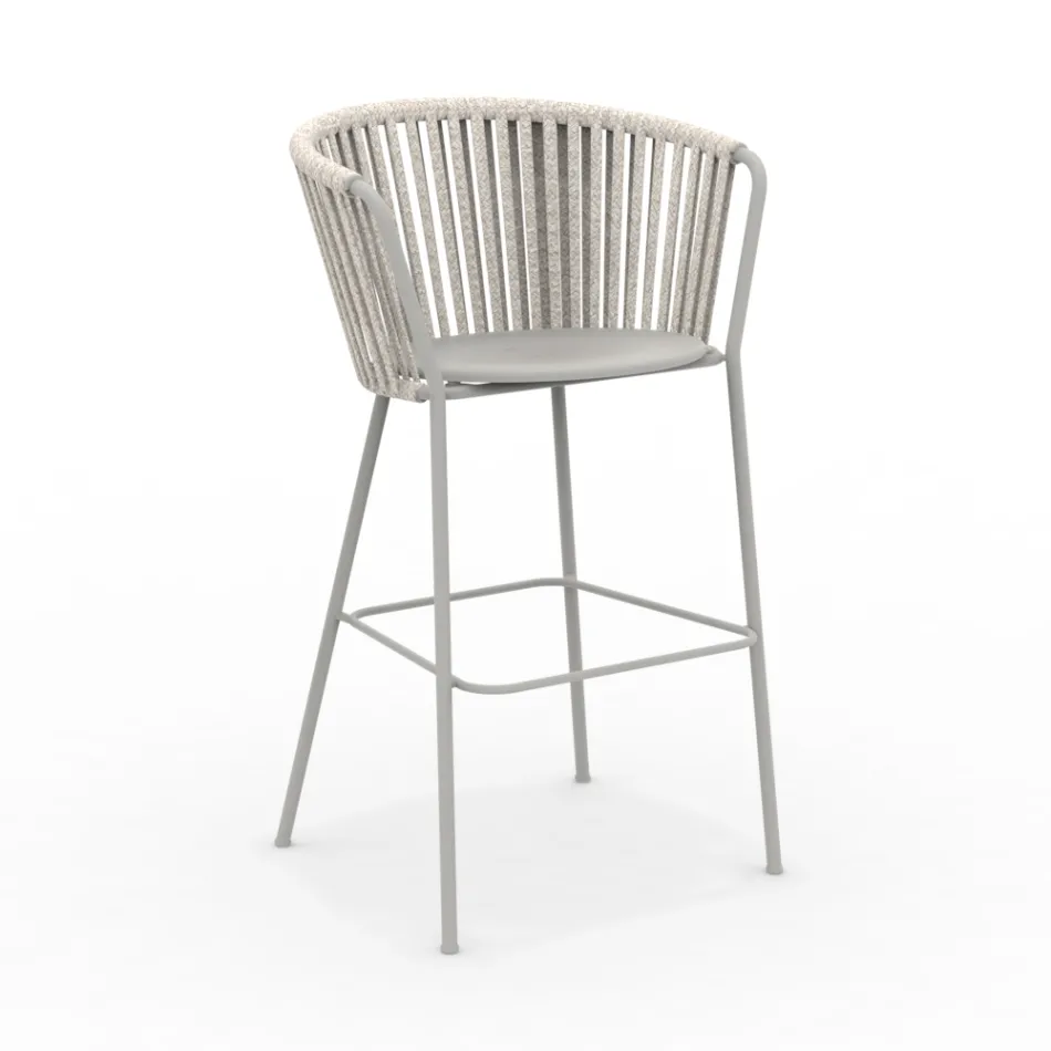 Haveskammel i rustfrit stål og ryglæn i reb - Luxura Viadurini