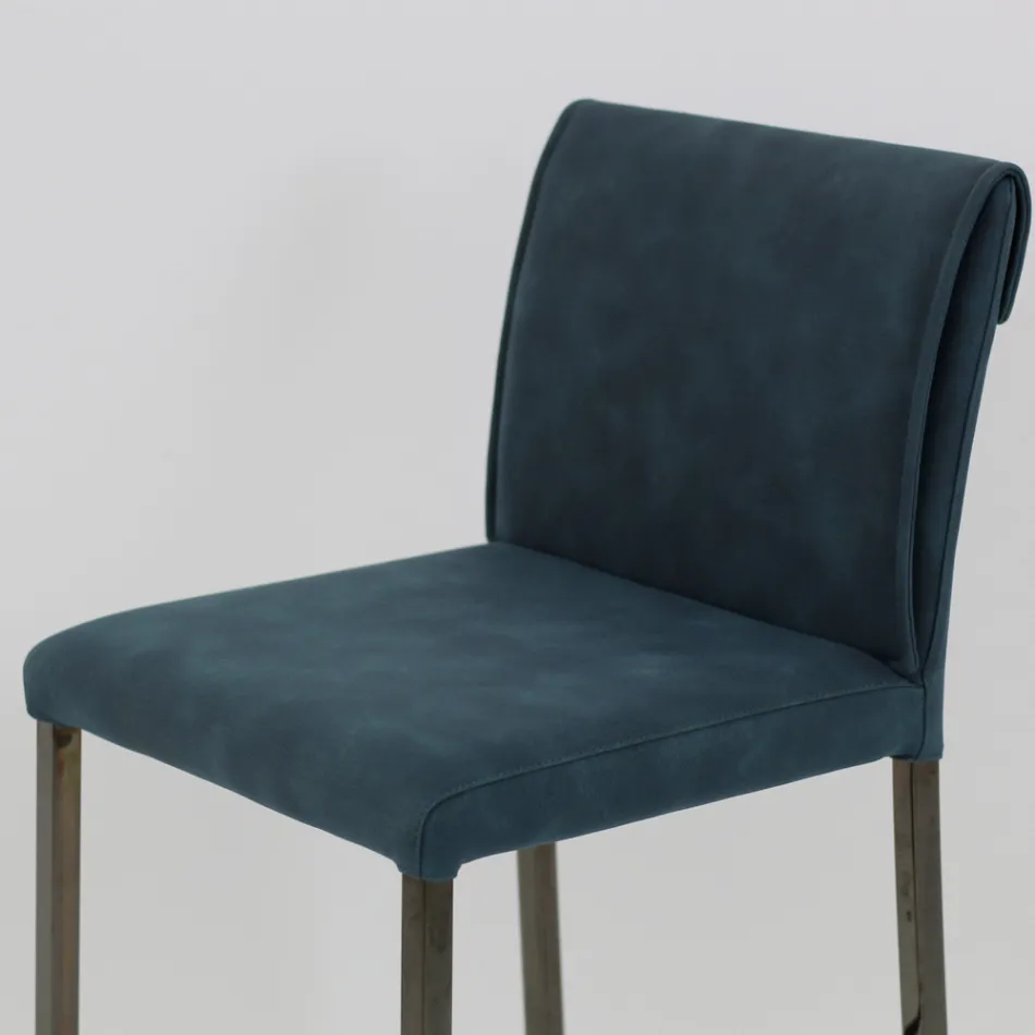 Stue skammel i imiteret læder og struktur i Nikel Fremstillet i Italien - Cleto Viadurini