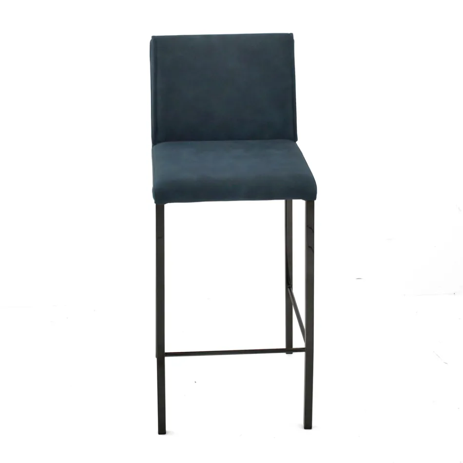 Stue skammel i imiteret læder og struktur i Nikel Fremstillet i Italien - Cleto Viadurini