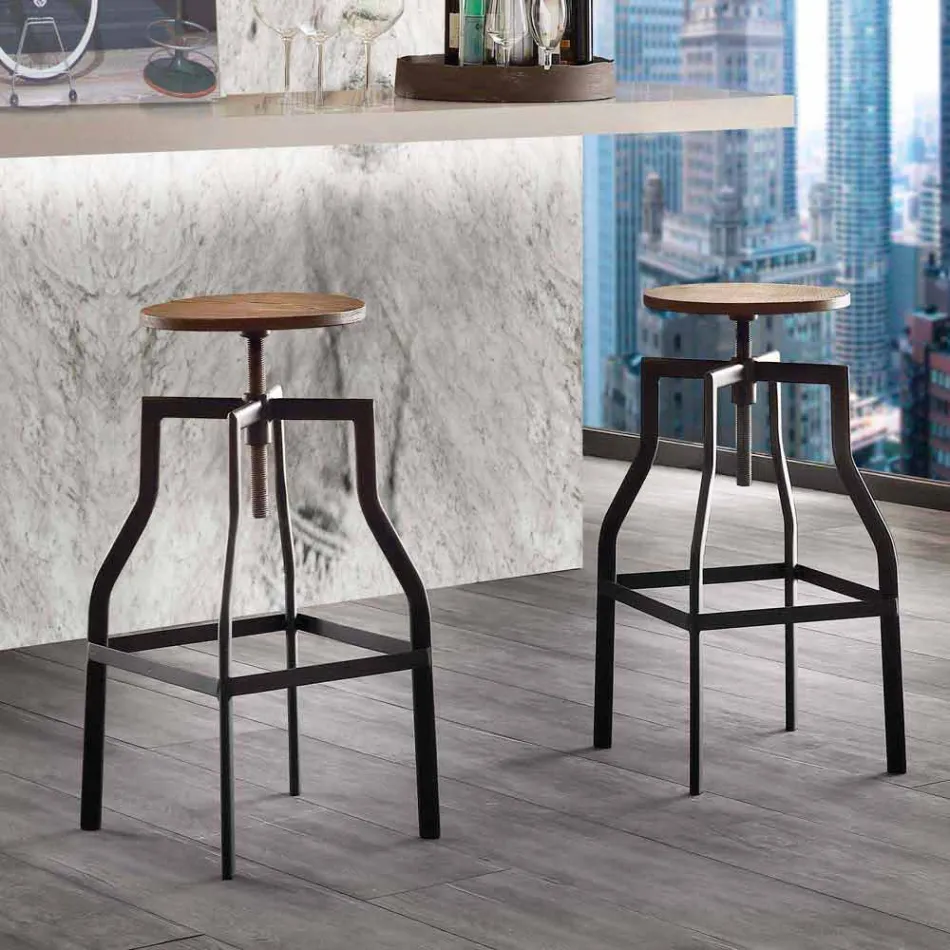 Design justerbar skammel i metal og træ produceret i Italien Livorno Viadurini