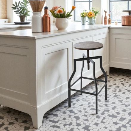 Moderne designskammel i metal og træ, justerbar Livorno2 Viadurini