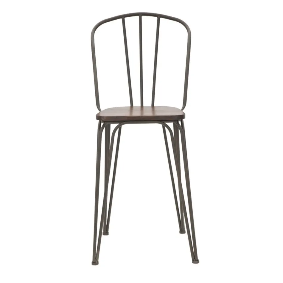 Moderne design skammel i industriel stil i jern og træ, 2 stk - Erika Viadurini