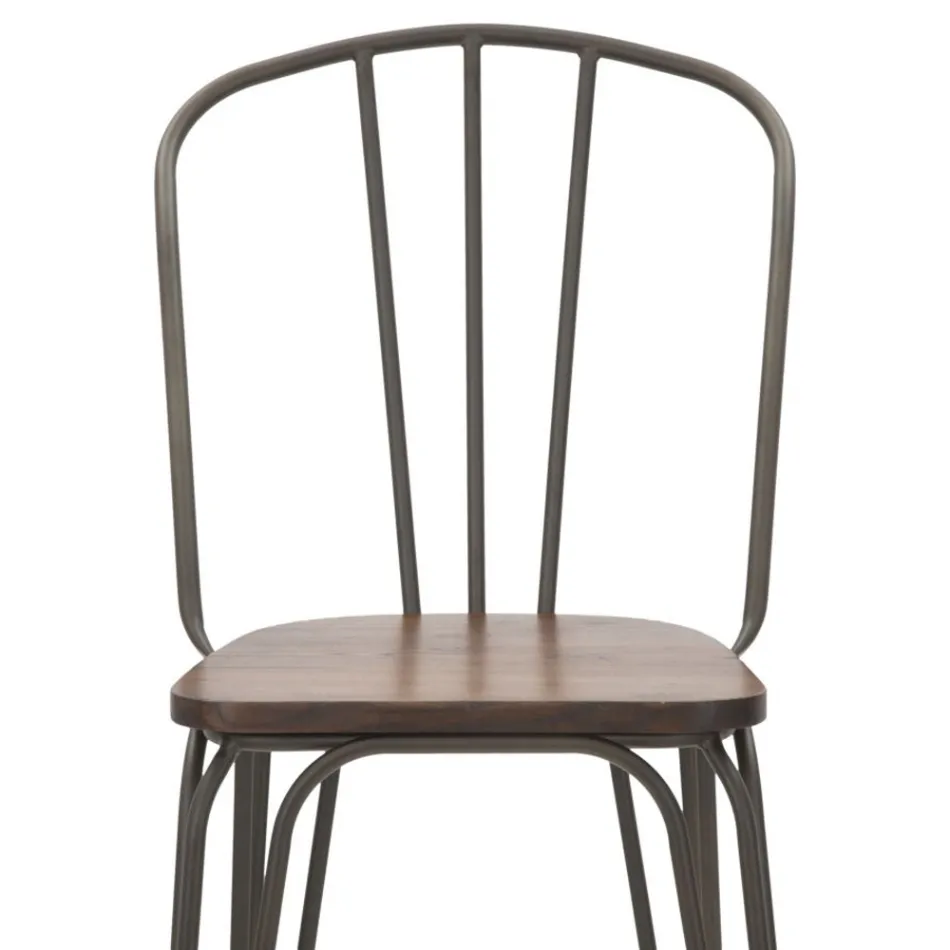 Moderne design skammel i industriel stil i jern og træ, 2 stk - Erika Viadurini