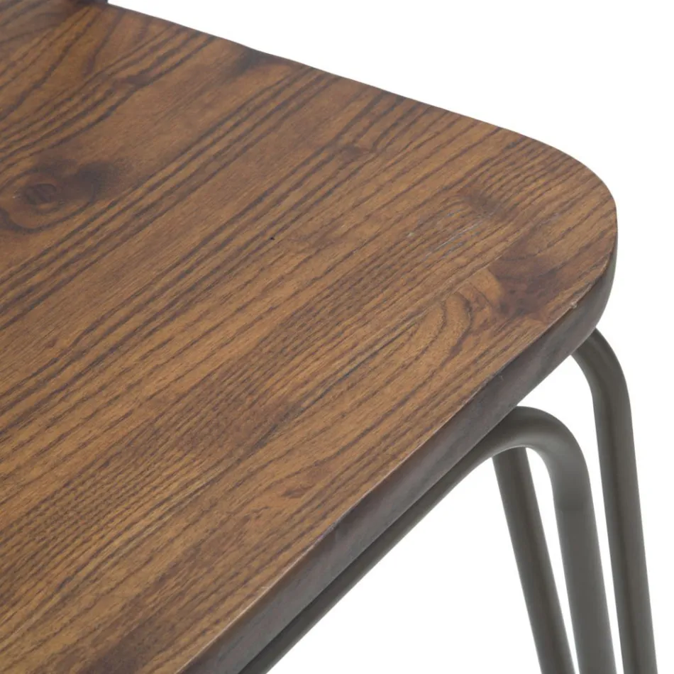 Moderne design skammel i industriel stil i jern og træ, 2 stk - Erika Viadurini