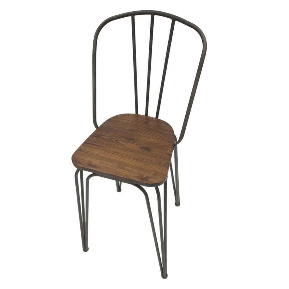 Moderne design skammel i industriel stil i jern og træ, 2 stk - Erika Viadurini