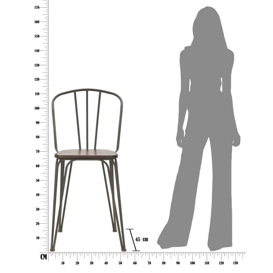 Moderne design skammel i industriel stil i jern og træ, 2 stk - Erika Viadurini