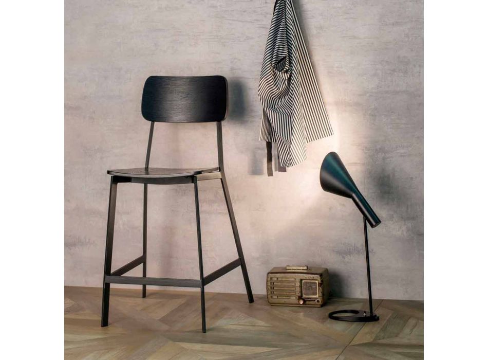 Moderne design træ og metalstole, Elmas Viadurini
