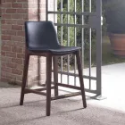 Fast design køkkentaburet i læder og træ lavet i Italien - Rocco Viadurini