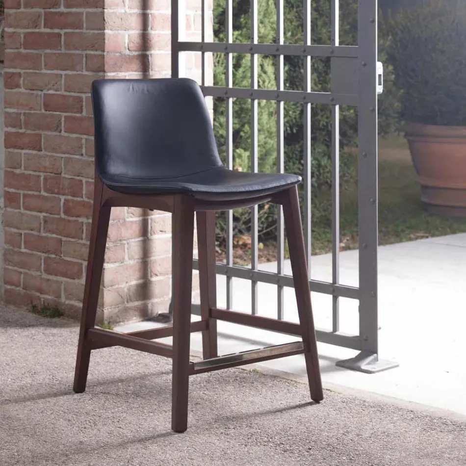 Fast design køkkentaburet i læder og træ lavet i Italien - Rocco Viadurini