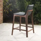 Fast design køkkentaburet i læder og træ lavet i Italien - Rocco Viadurini