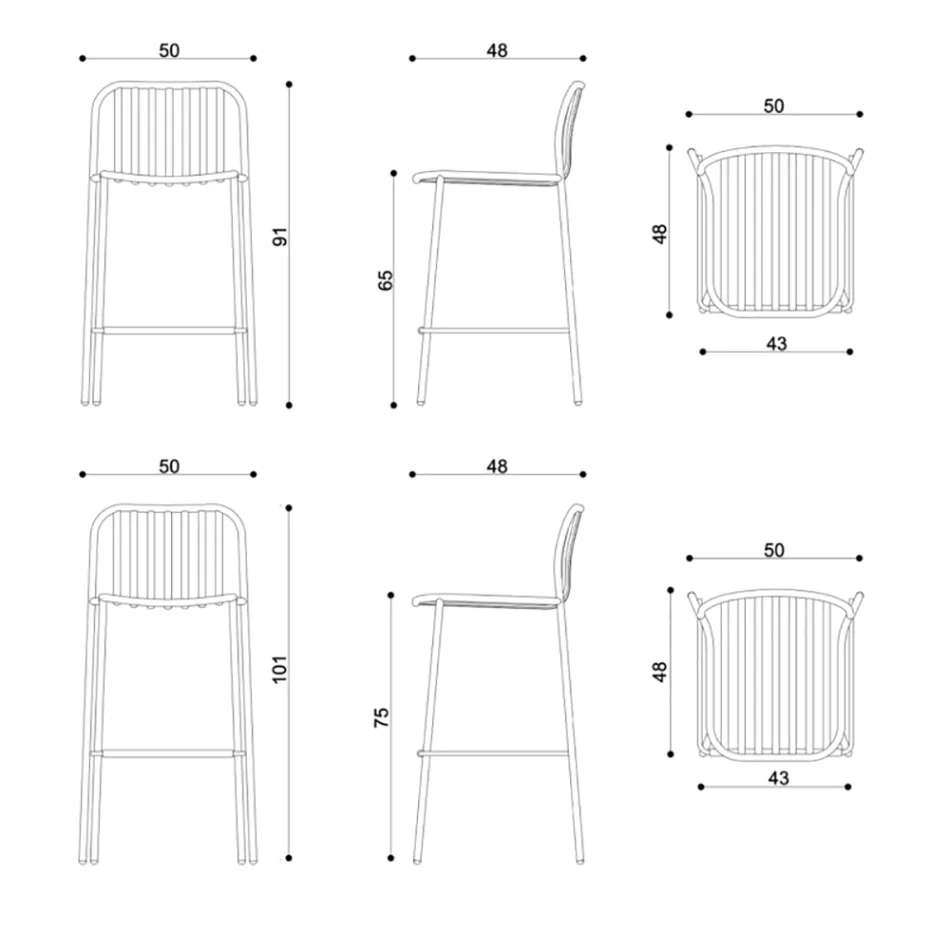 Stabelbar udendørs metaltaburet lavet i Italien 2 stykker - Simpelthen Viadurini