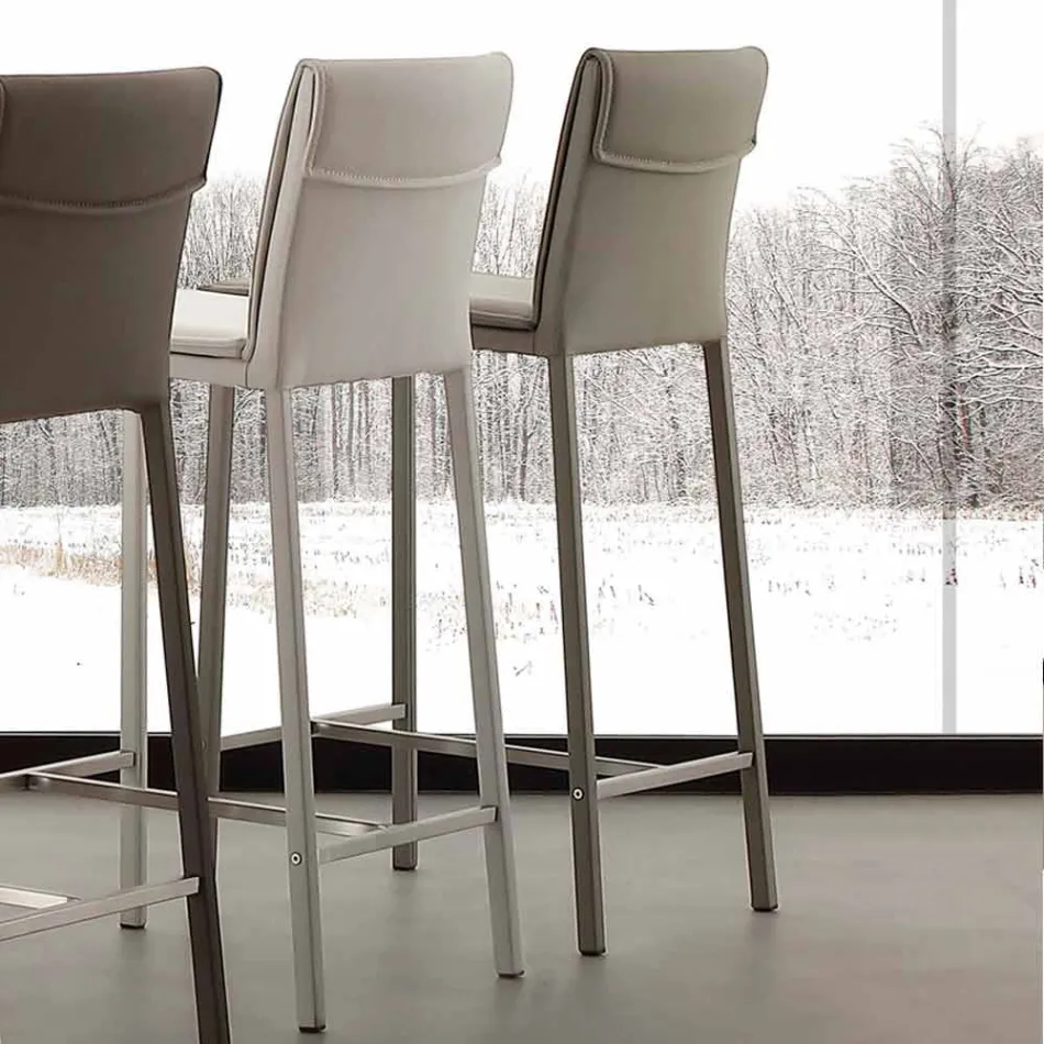 Moderne skammel i metal og stål og øko-læder fremstillet i Italien Prato Viadurini