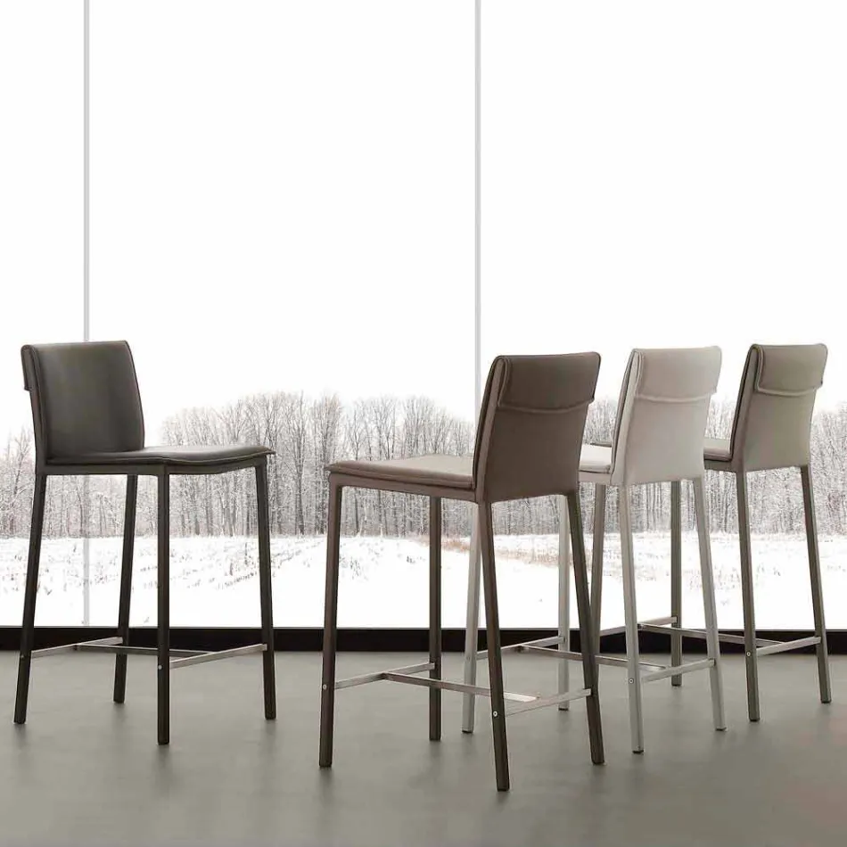 Moderne skammel i metal og stål og øko-læder fremstillet i Italien Prato Viadurini