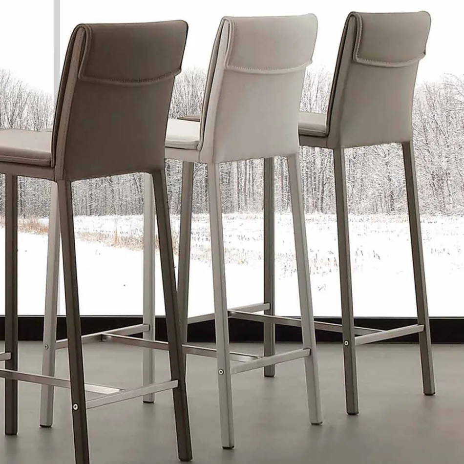 Moderne skammel i metal og stål og øko-læder fremstillet i Italien Prato Viadurini