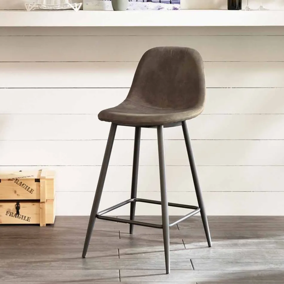 Skammel i læder og metal moderne design Gino Viadurini