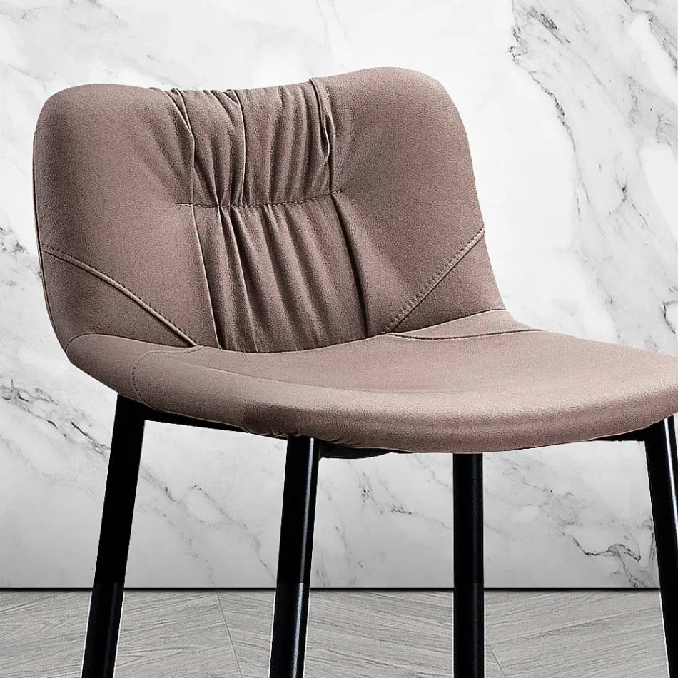 Taburet i lædereffekt fiberstof og metal fremstillet i Italien - Gohan Viadurini