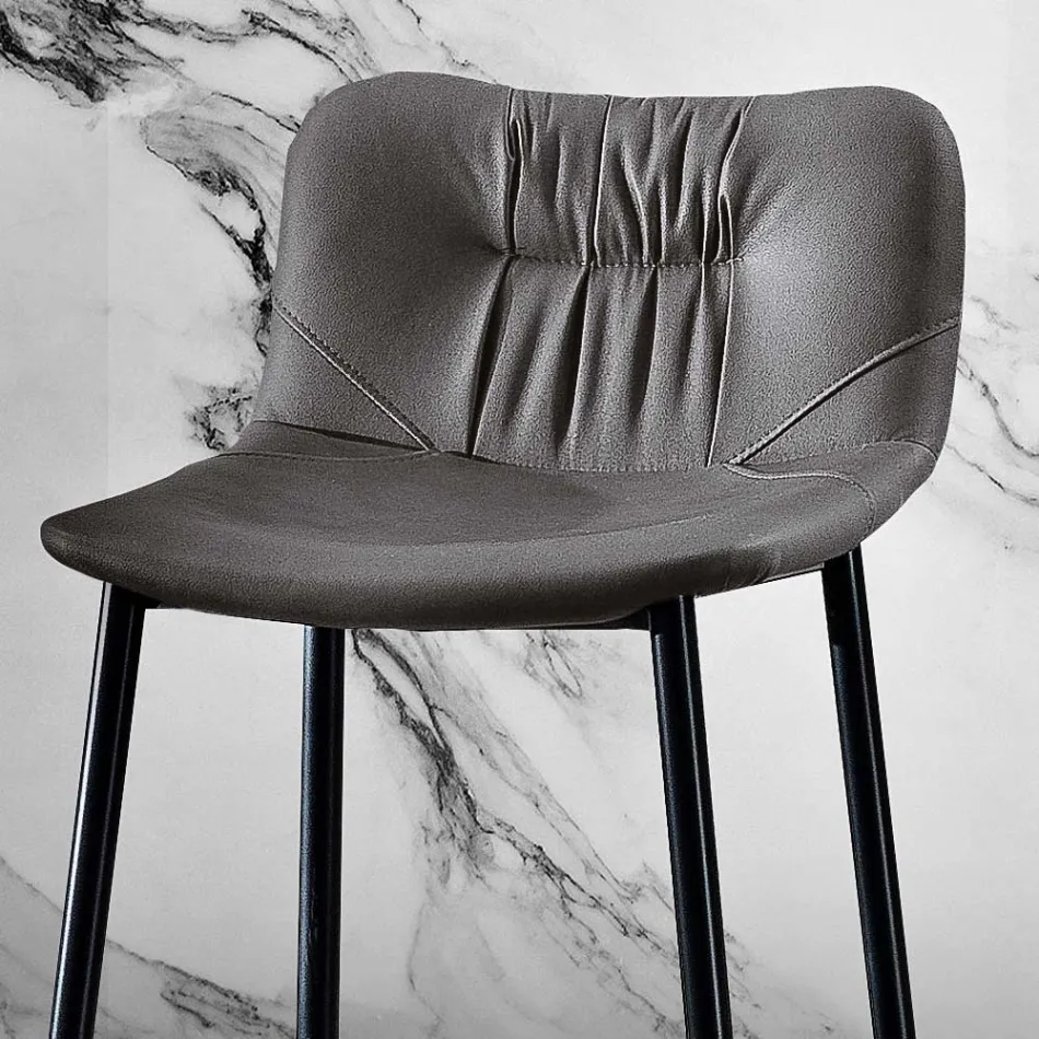 Taburet i lædereffekt fiberstof og metal fremstillet i Italien - Gohan Viadurini